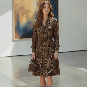 Tommy Hilfiger Brown Paisley Shirt Dress